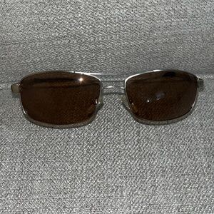 Mens Narrow Rectangular Pilots Metal Rim Sunglasses Gold Brown